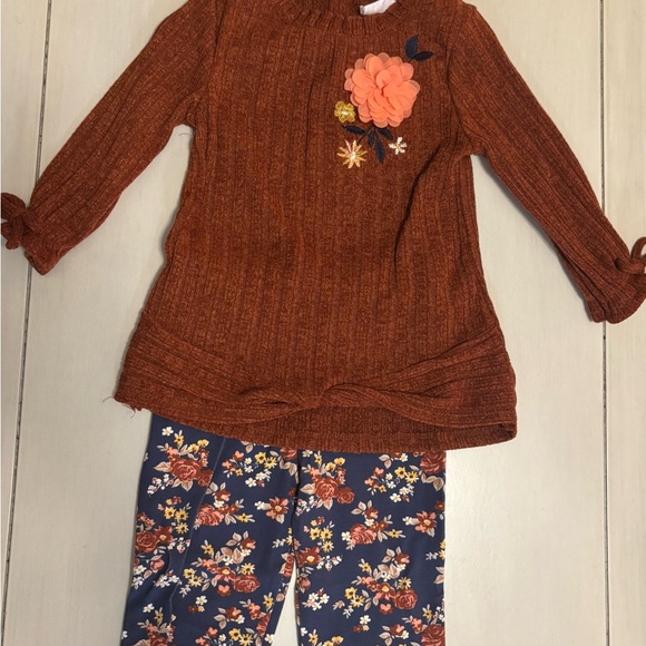 Little Lass Girls 5 Fall Floral Outfit Set – Top & Leggings - Picture 1 of 11